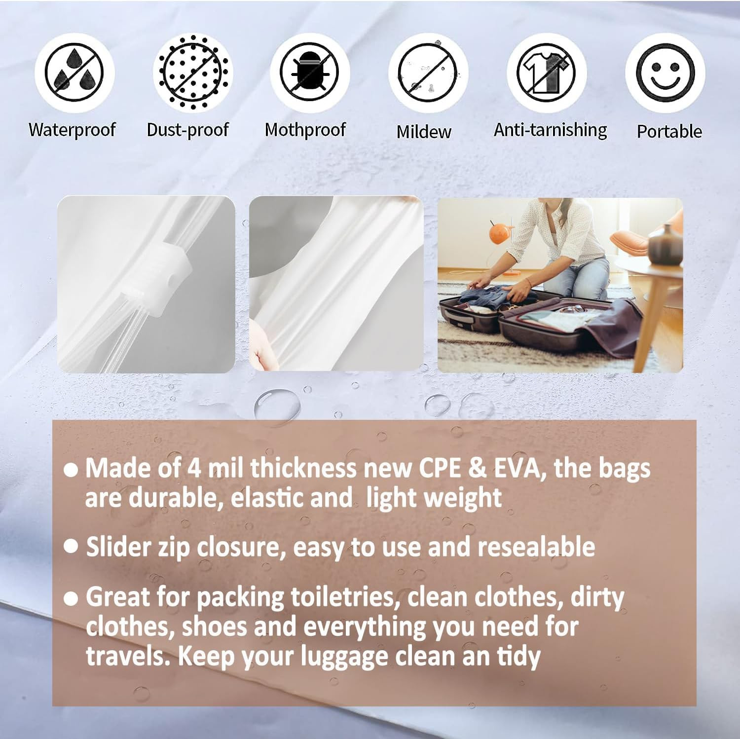 (20 Pcs Value Pack) Travel Luggage Organizer Bags, Assorted Sizes, 4Mil Resealab