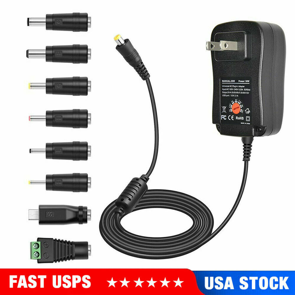 12W 3V-12V Universal AC Adapter Power Supply Wall Charger Cord for DC Charger US