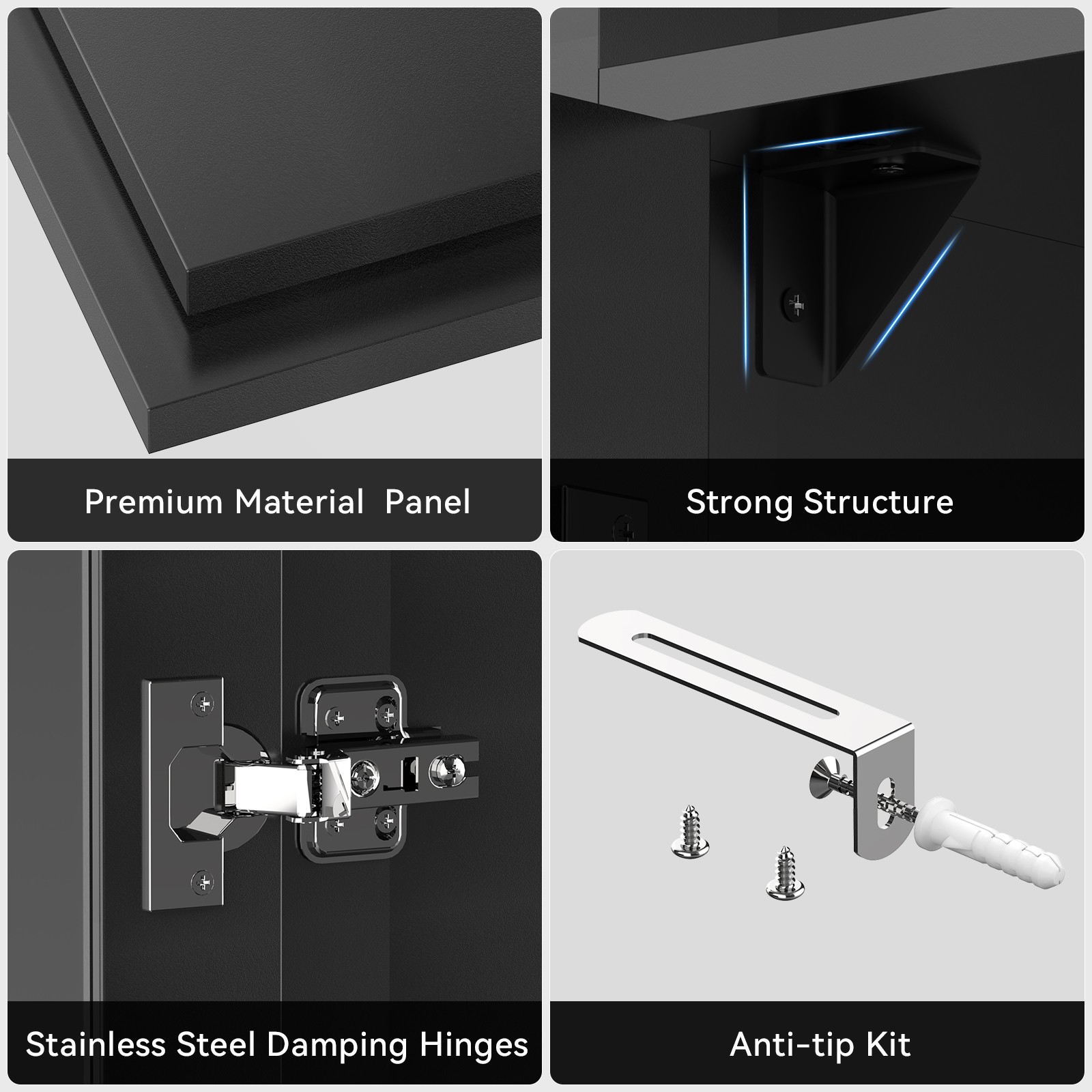 5-Tier Media Cabinet with LED Lights, Tempered Glass Door, Black AV Stand