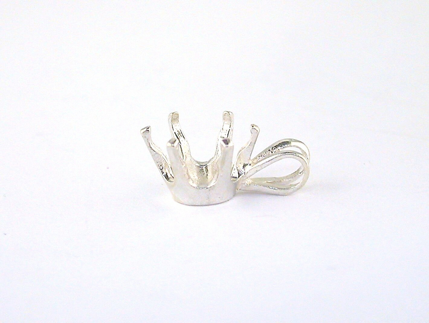 Round 6 Prong Pendant Setting Sterling Silver