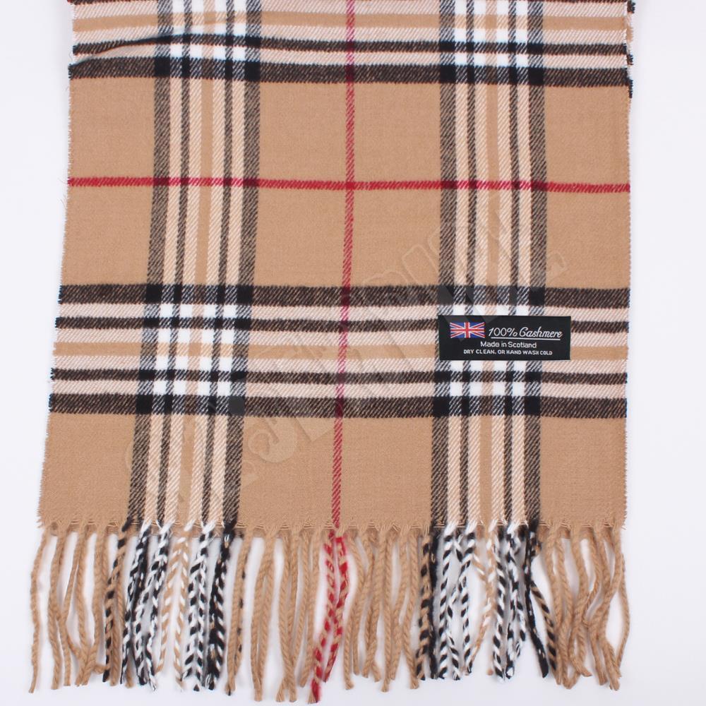 Men's 100% CASHMERE Scarf Camel tartan Plaid Stripe Design Soft