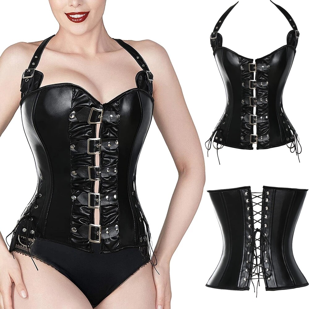@ Women Black Steampunk Corset Bustier Gothic Shapewear Plus-Size Sexy Lingerie