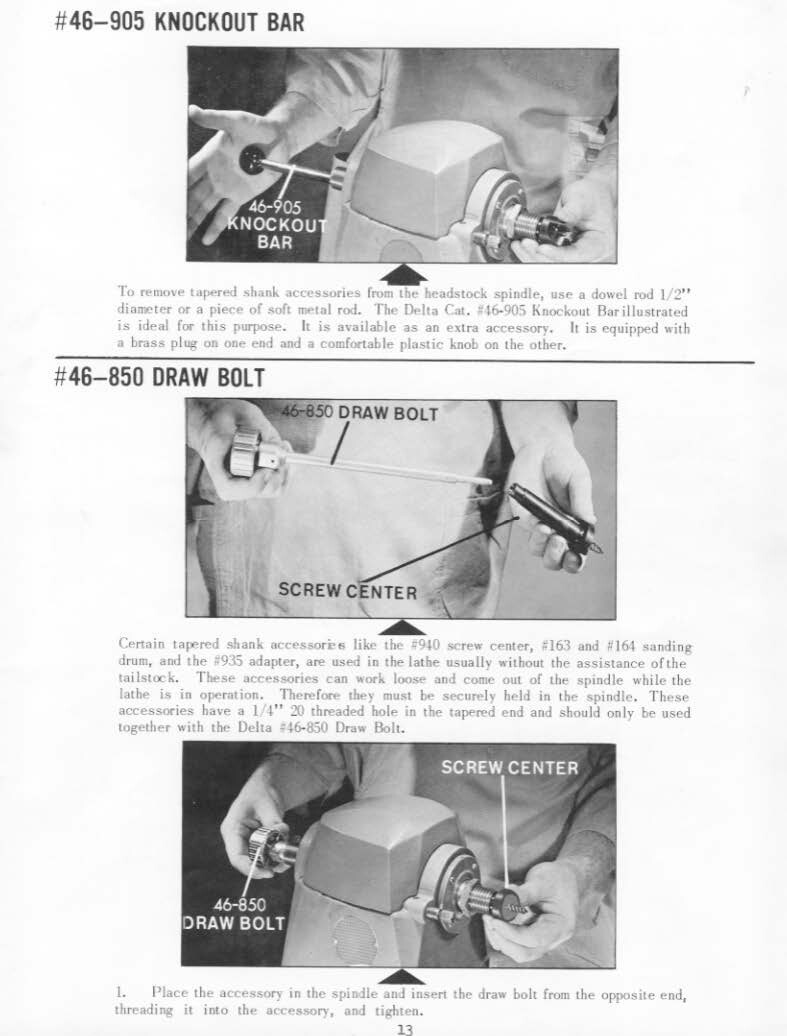 Gap Bed Wood Lathe Instruction Maint Parts Manual Rockwell Delta 12" Inch 46-525