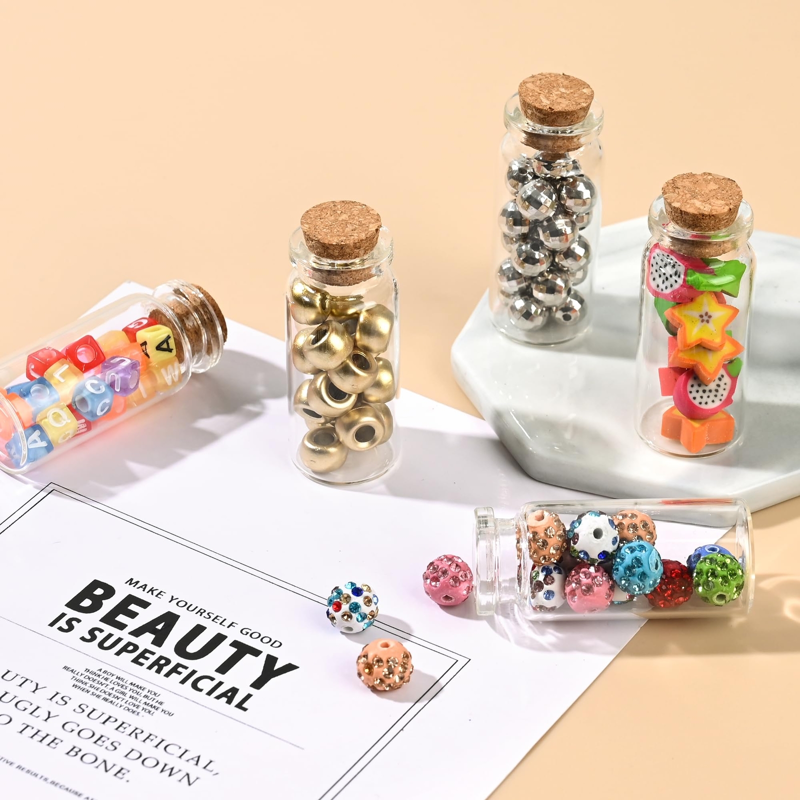 24 Pack Glass Bottles with Cork Stopper，Mini Glass Bottle with Cork，Small DIY De