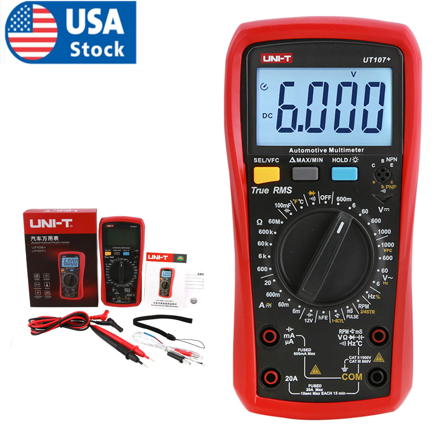 UNI-T Digital Automotive Multimeter mS PULSE Tach Dwell Temp RPM Battery Tester