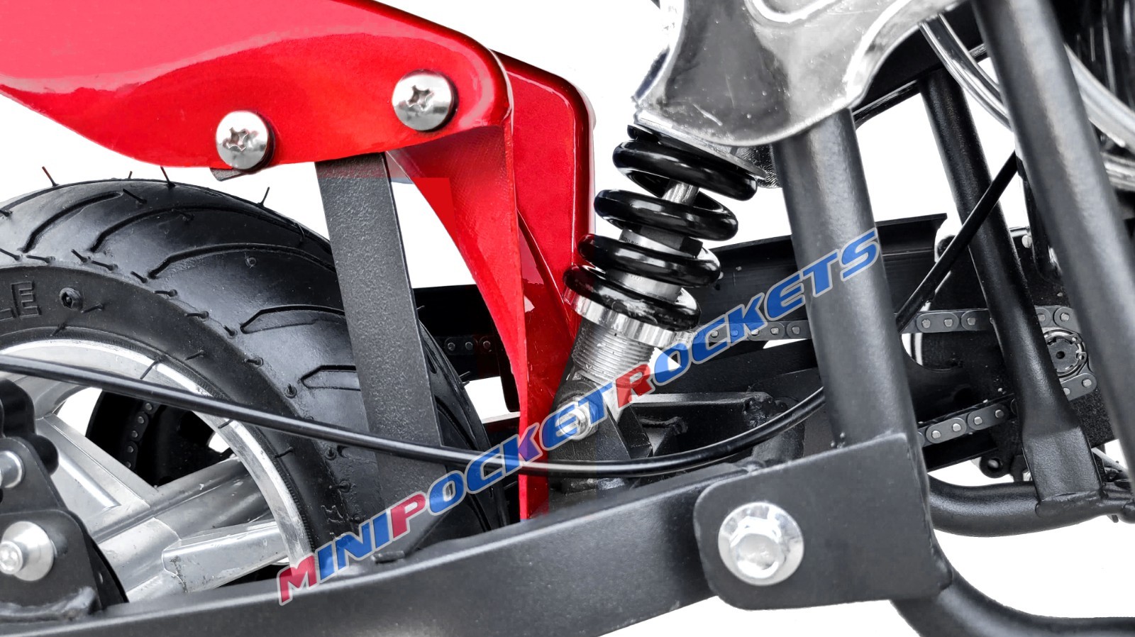 Pocket Rocket with SHOCKS - Unique gas pocket bike w/ Suspension System - 28 MPH