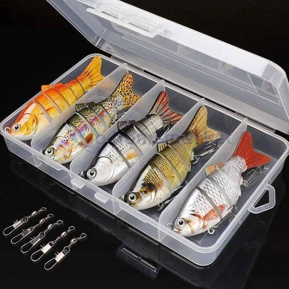 👍Lifelike swimbait crankbait fishing lures 5 pack lot tackle box multi jointed
