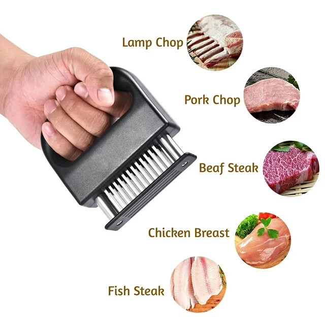 New Meat Tenderizer with 48 Stainless Steel Ultra Sharp Needle Blades BBQ Tool