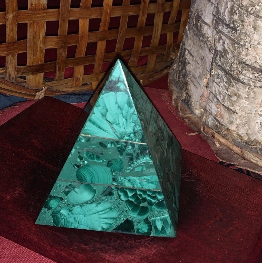 Malachite Pyramid With Brass Detail from ZAIRE•11.7 Oz
