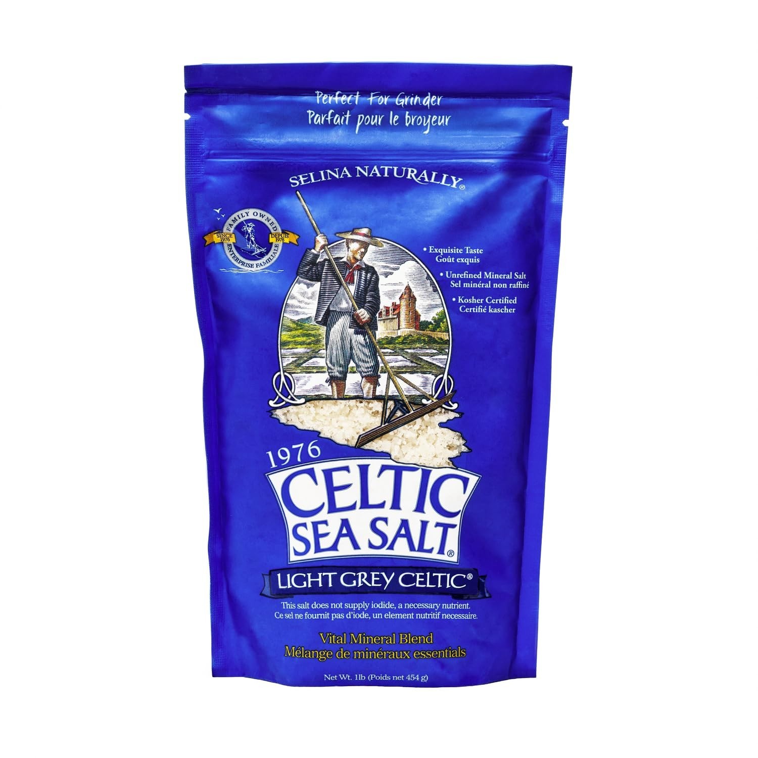 Light Grey Celtic Sea Salt 1 Pound Resealable Bag Additive-Free