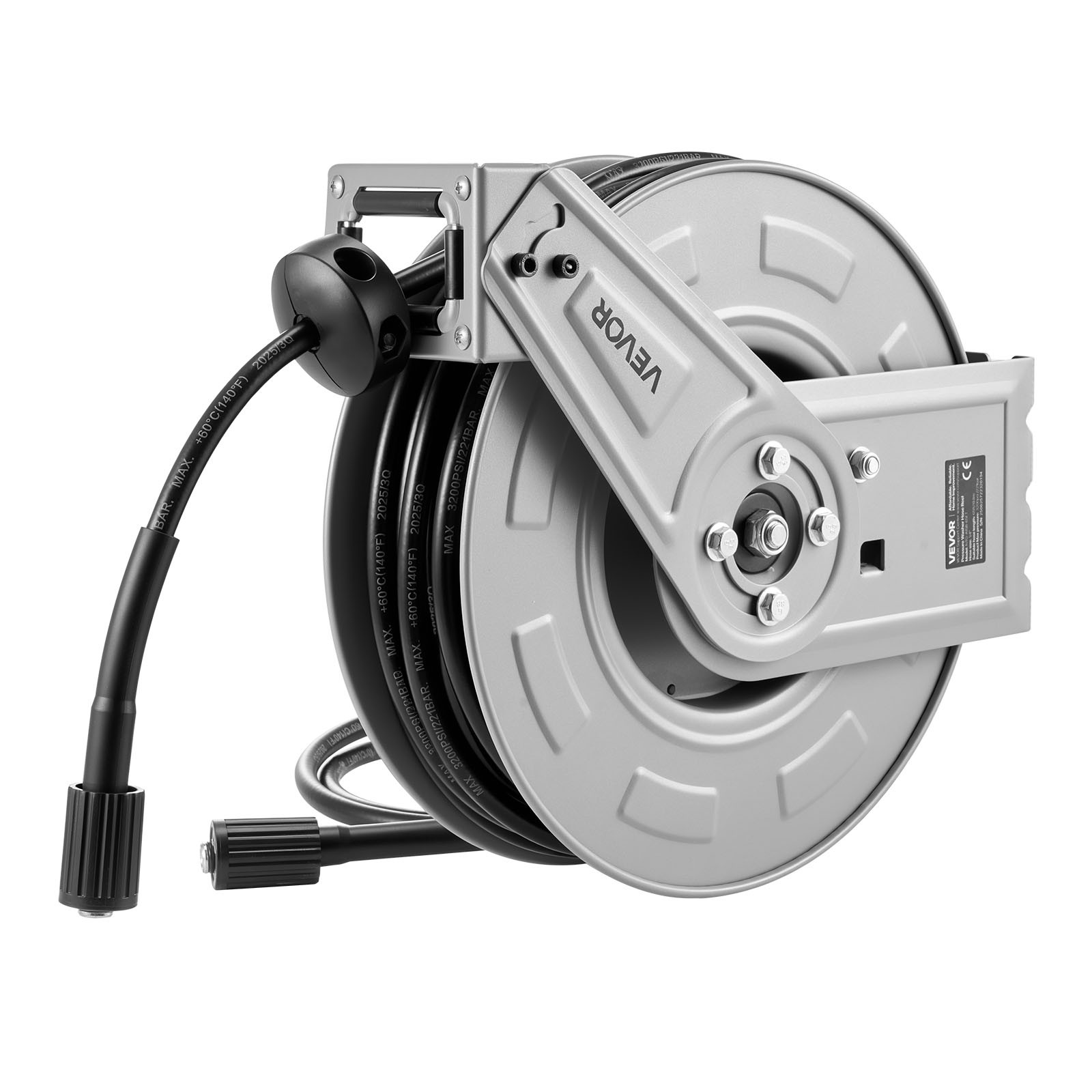 VEVOR Pressure Washer Hose Reel 65ft x 1/4in Retractable 3200PSI Auto-Rewinding