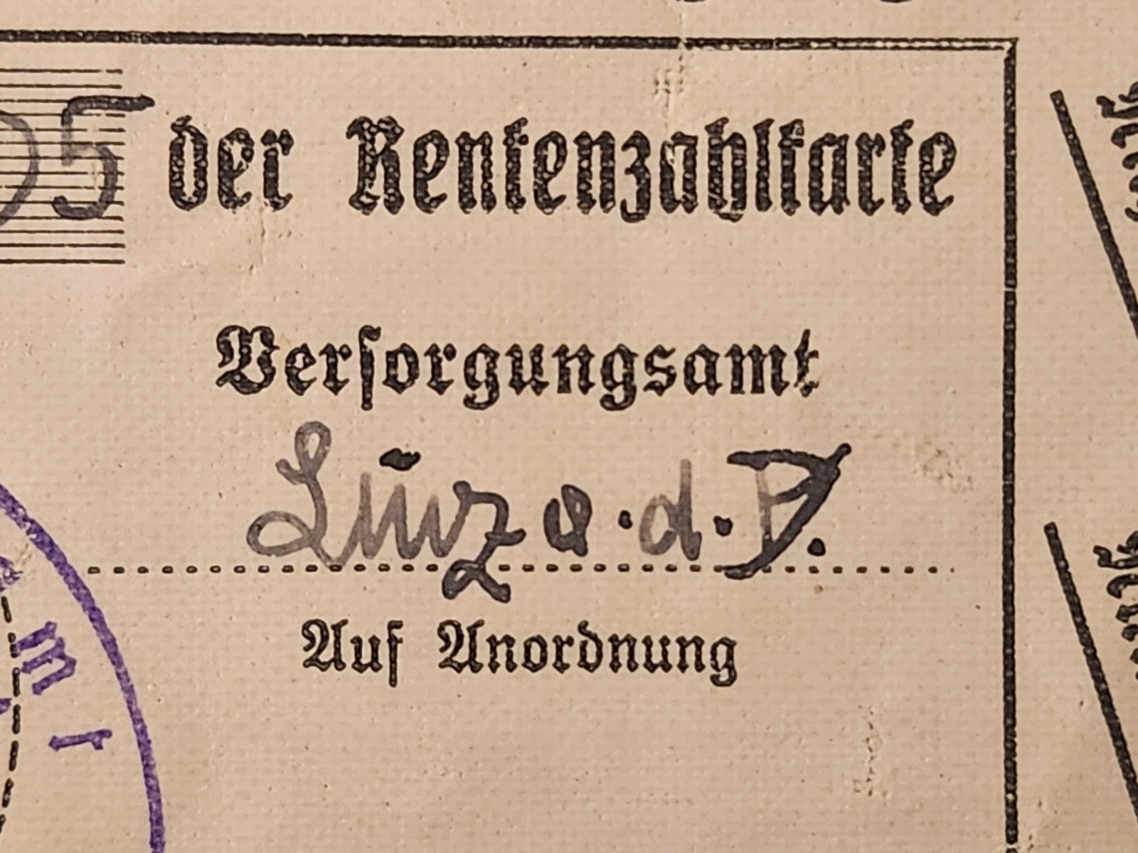 WW2 Germany. Identification card for pension benefits.