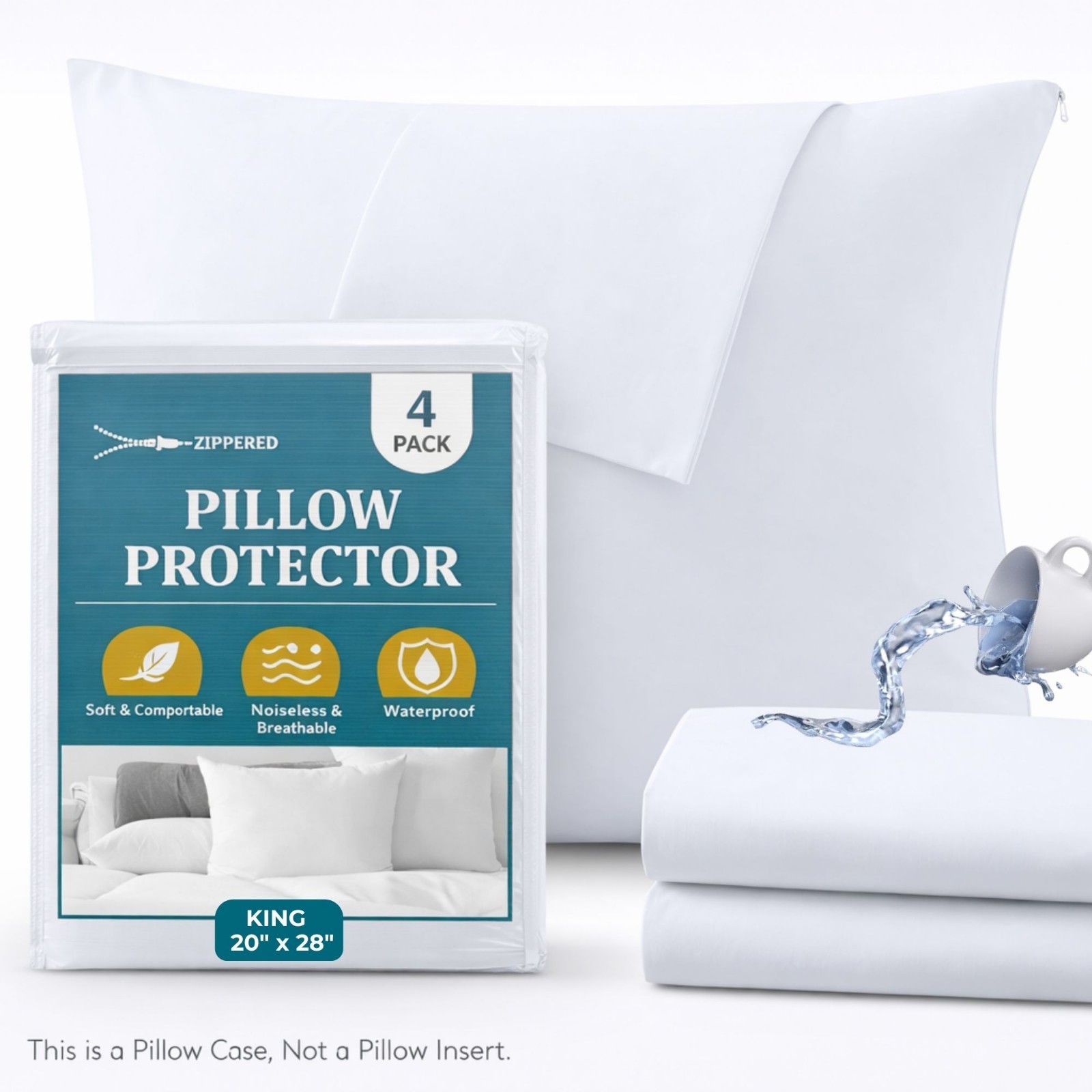 100% Waterproof Pillow Protectors With Zipper 2 Pack Standard Queen King Size