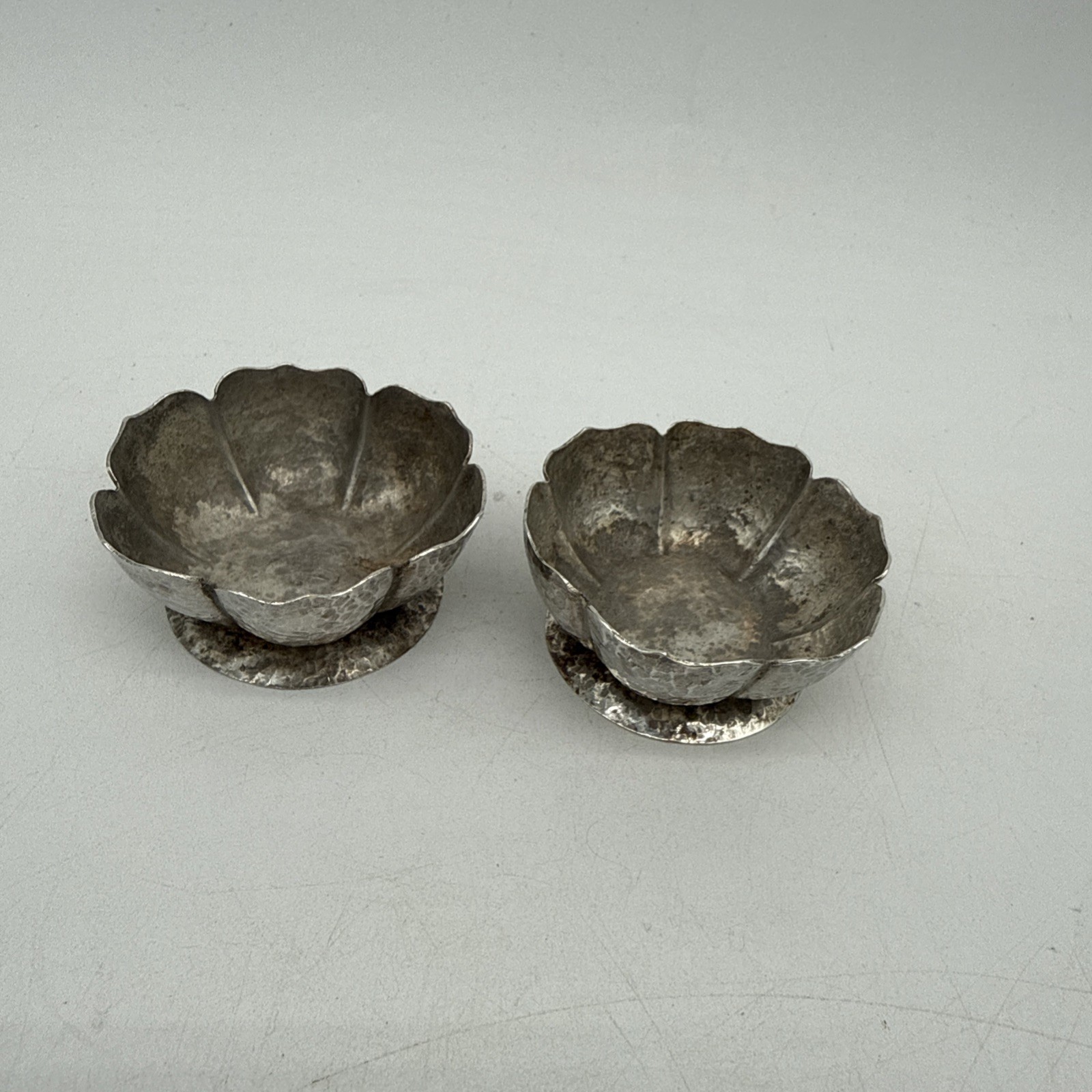 Sterling Silver Set of 2 Maciel Mexico 900/1000 Silver Salt Cellars Open Flower