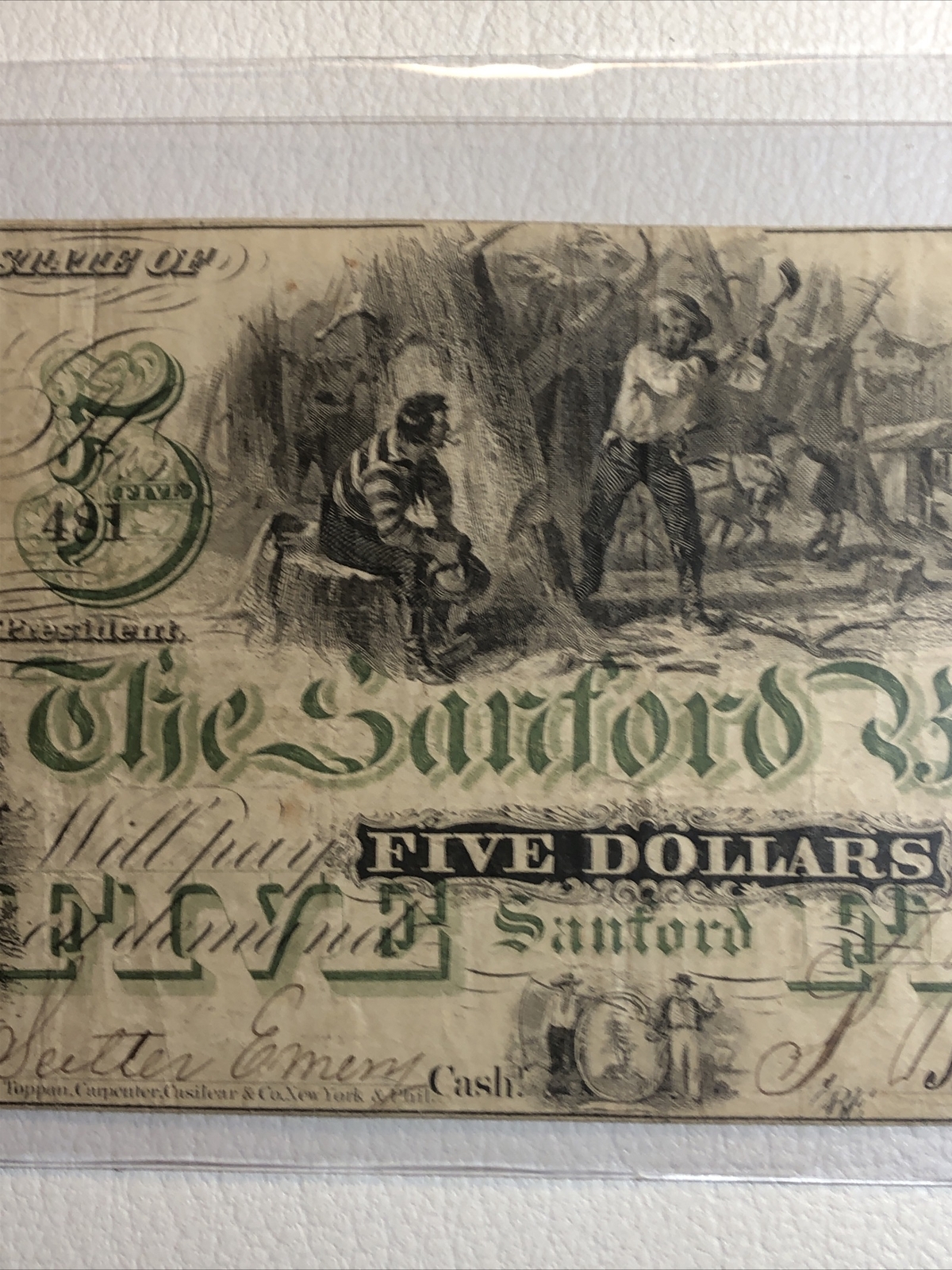 obsolete currency The Sanford Bank, Maine 1861 $5 S/n 481