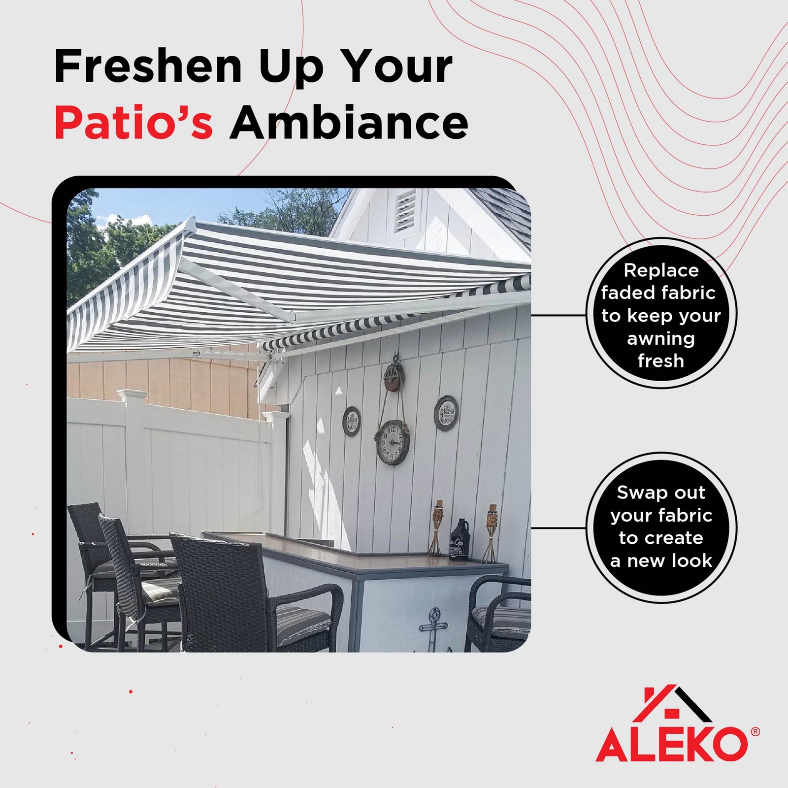 ALEKO Fabric Awning Replacement for 12X10 ft Retractable Patio Awning Grey/White