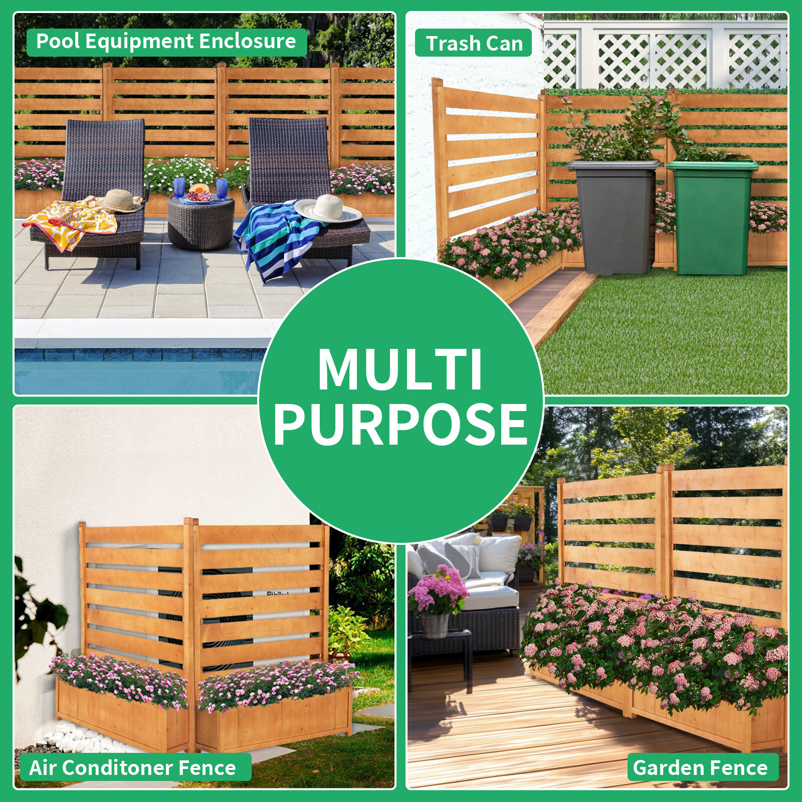 SLSY 2-Panel 36"Wx45"H Air Conditioner Fence Privacy Screen With 2 Planter Box