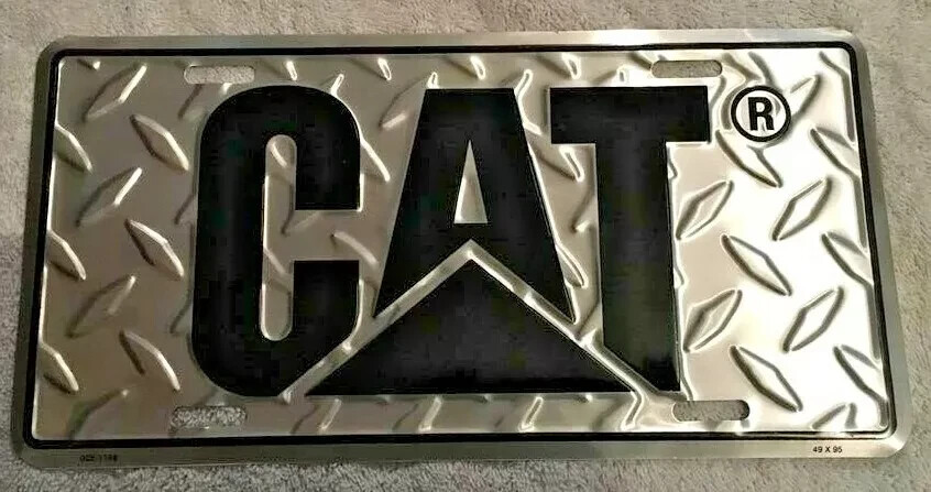 NEW - CAT Aluminum Diamond Plate License Tag - Caterpillar Truck Equipment Gift