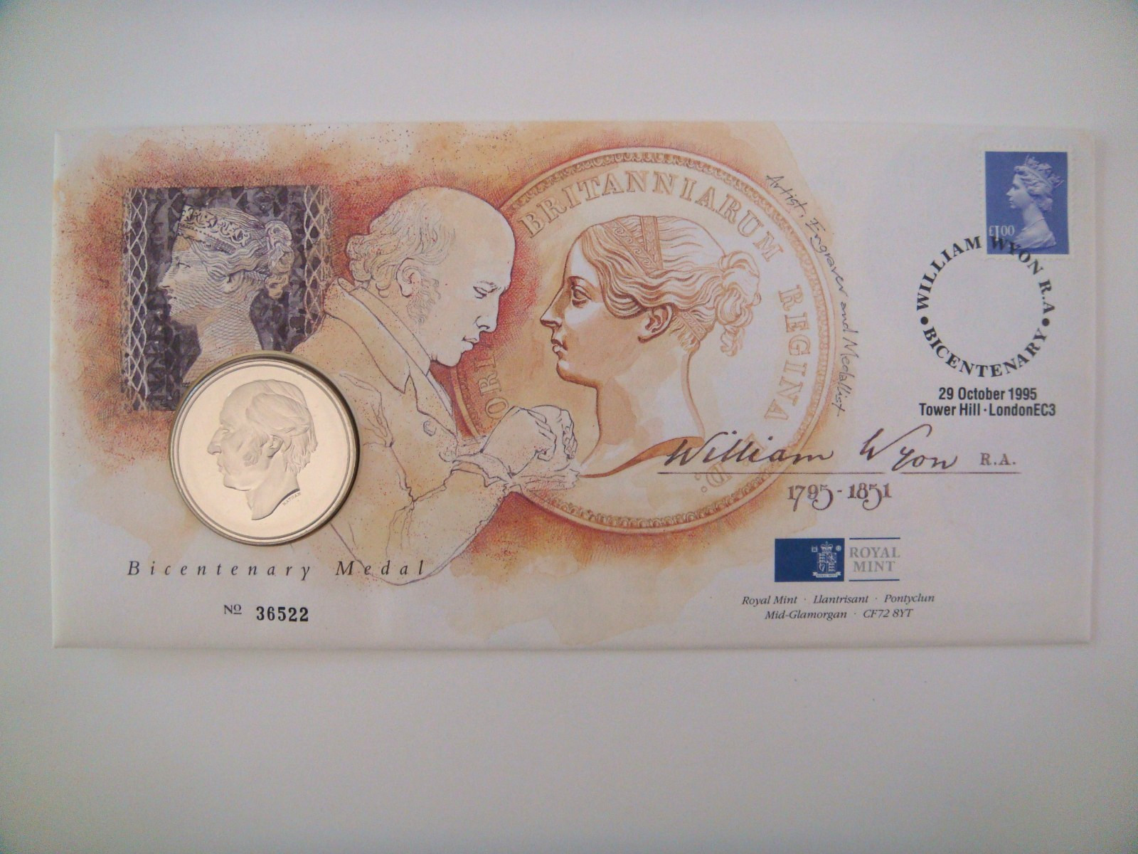 1995 Royal Mint William Wyon Bicentenary Medal Coin And Cover