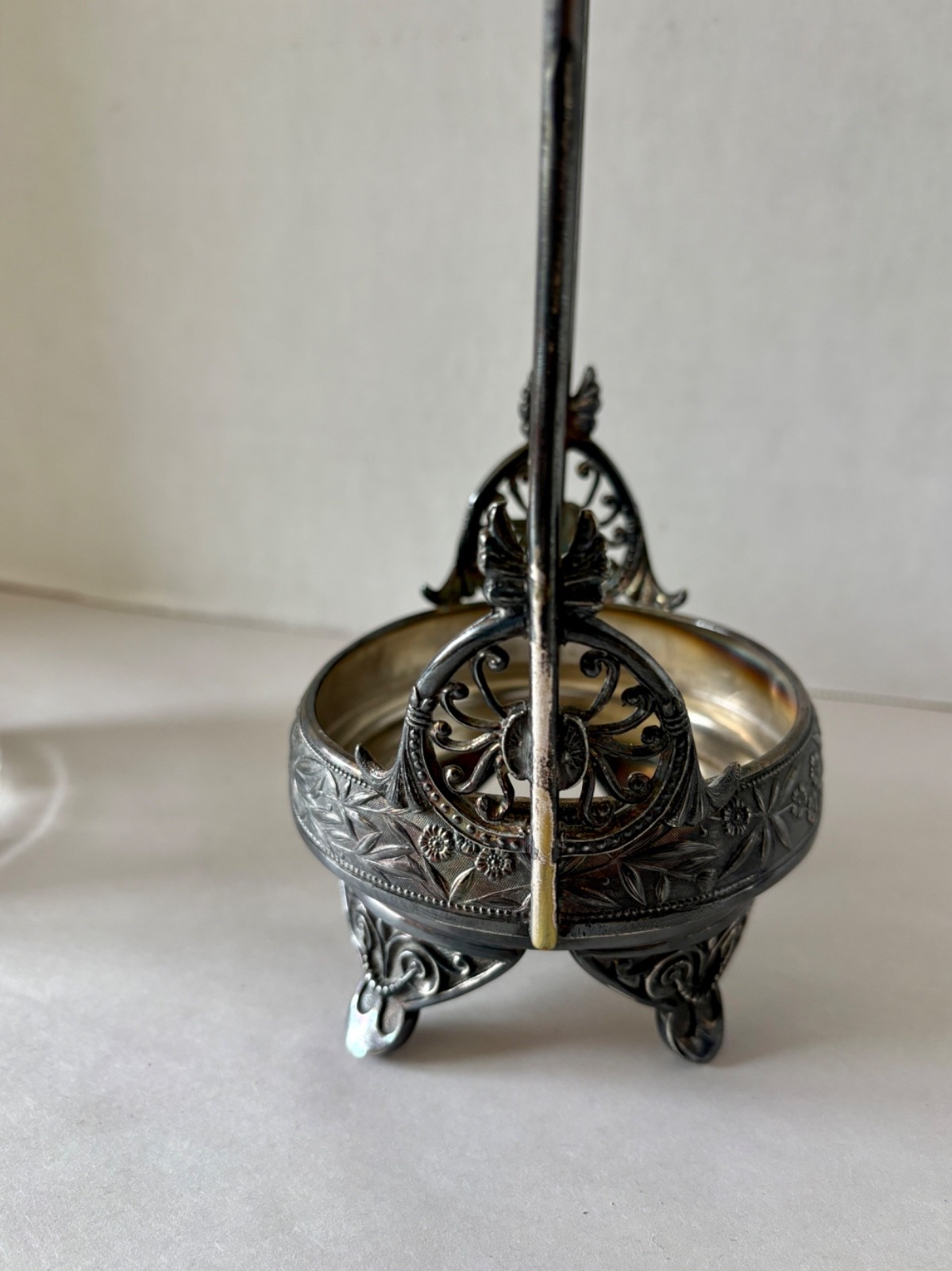 Antique Roger Bros. Aesthetic Silverplated Pickle Castor w/Tongs/Etched Jar 1883