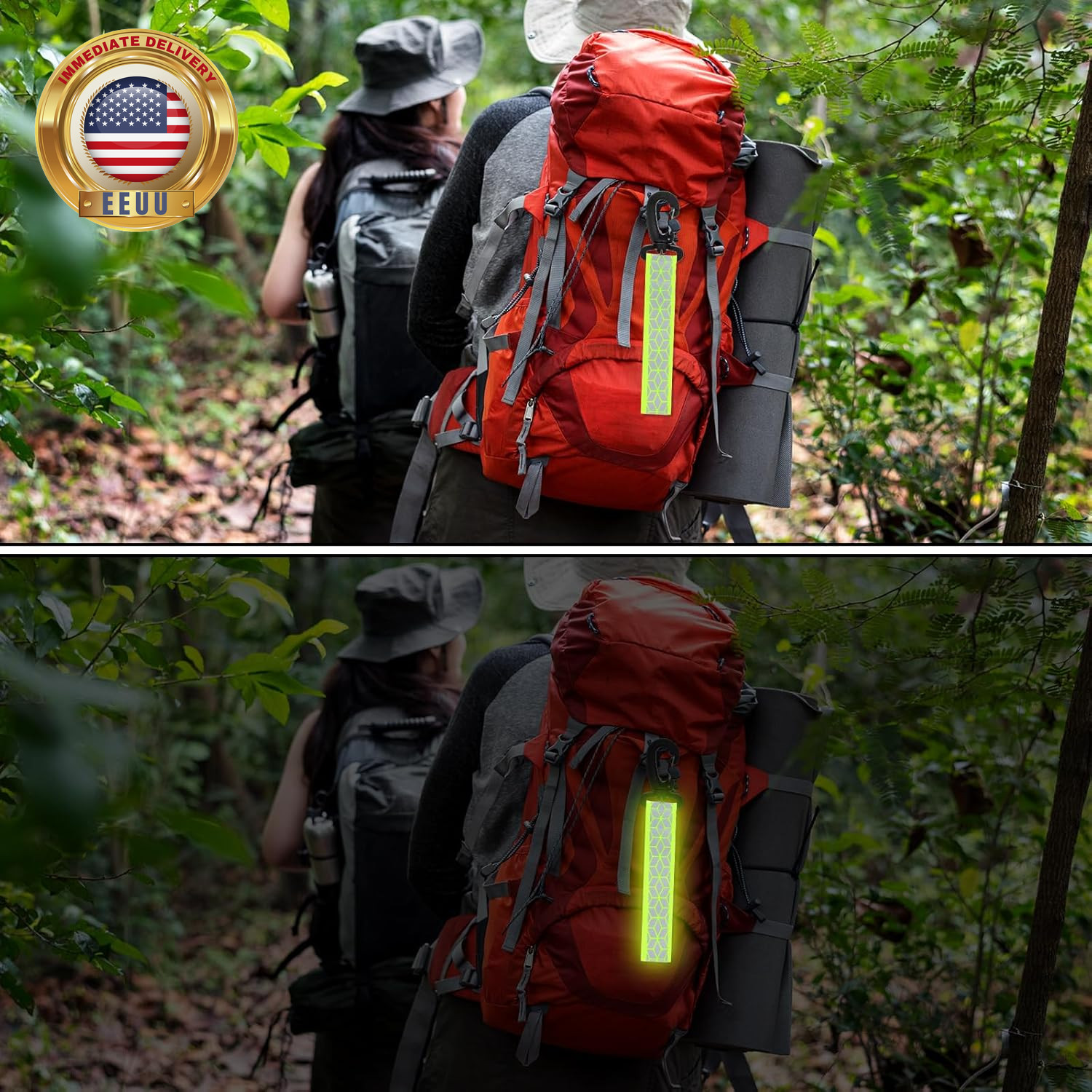 8 Pcs Reflective Straps Green Reflective Backpack Tags Glow in the Dark Keychain