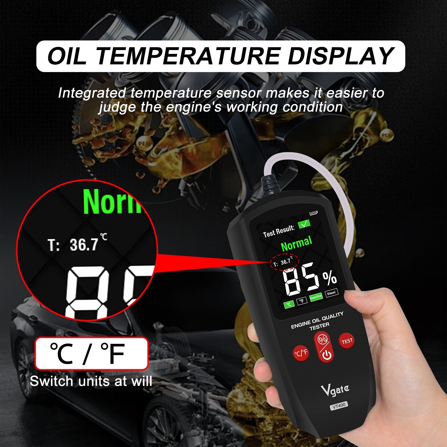 Vgate Engine Oil Quality Tester LED Display Gasoline Diesel Analyzer Detector