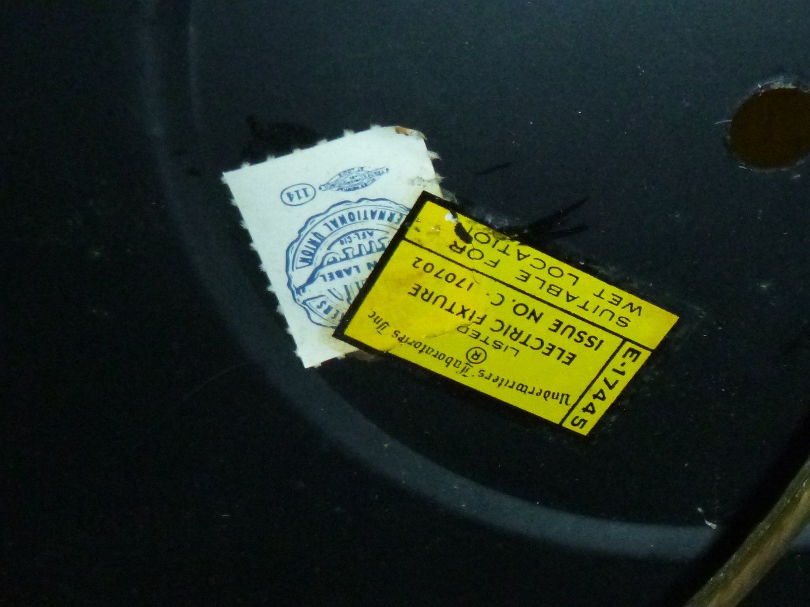 PAIR NOS Vtg 1969 Amber Glass & Black Metal Trianglular Indoor /Outdoor Sconces