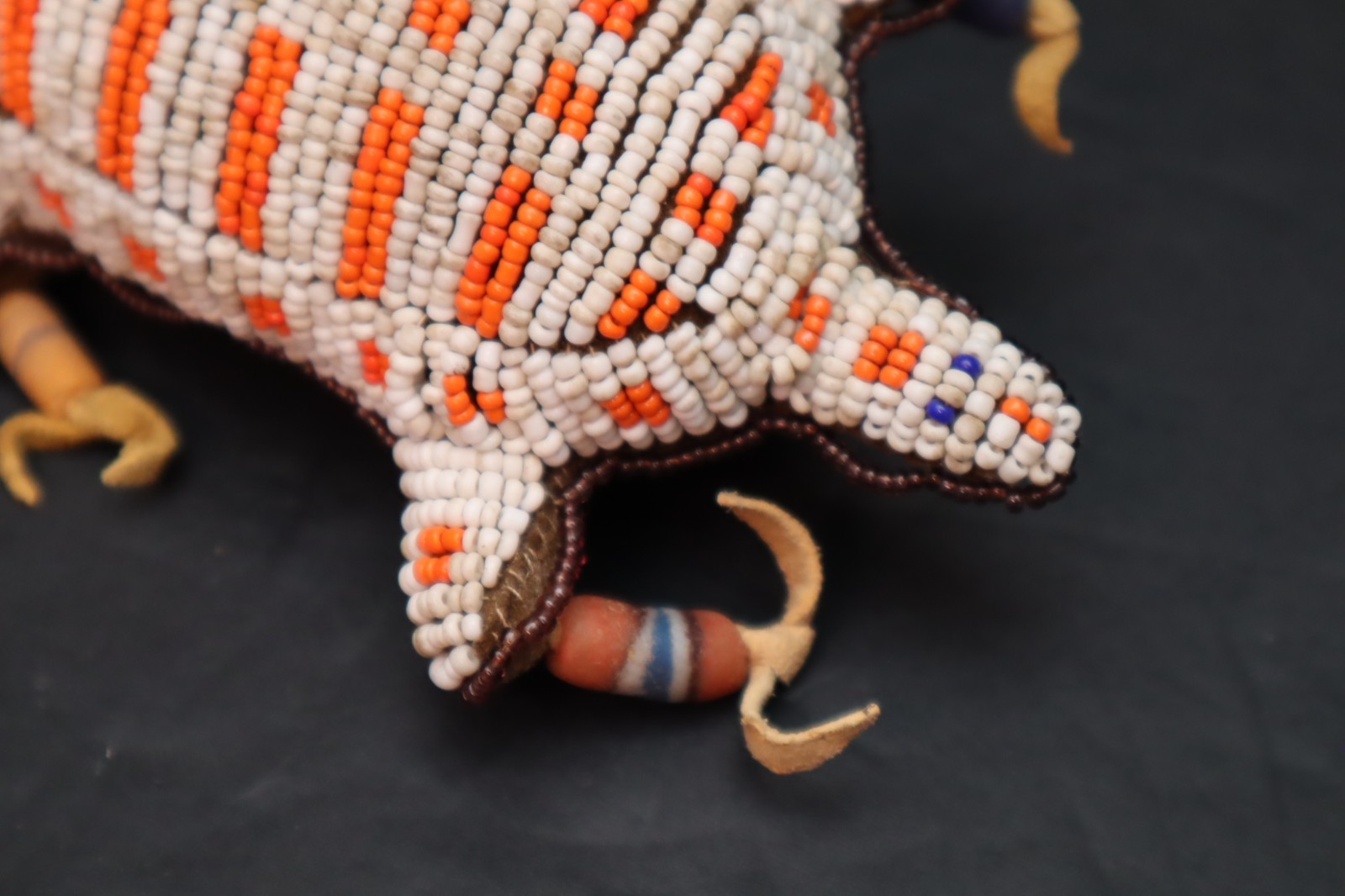 HAND MADE NATIVE AMERICAN BEADED LEATHER FETISH, TURTLE AMULET VINTAGE