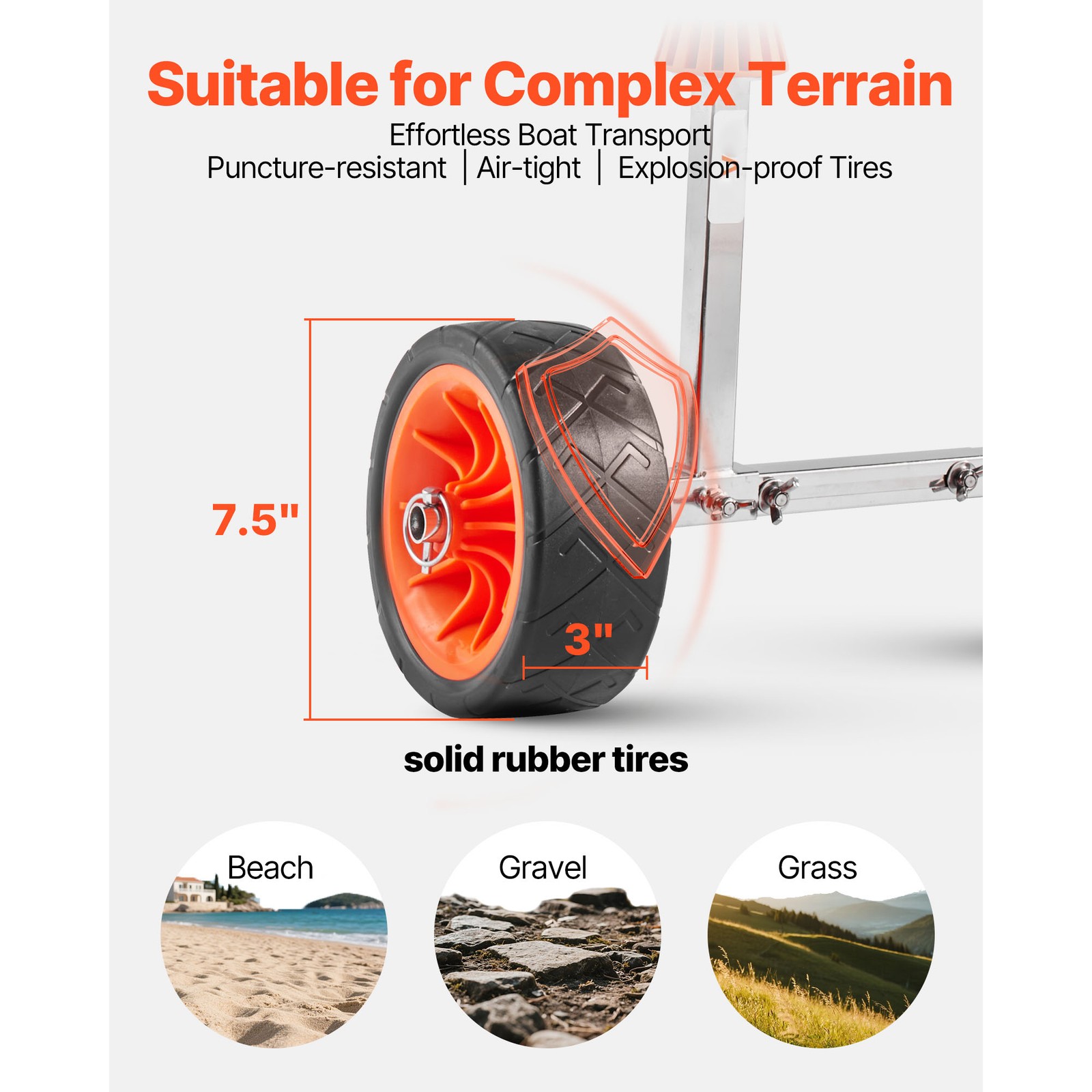 Uimoso Kayak Cart Canoe Boat Carrier Detachable 250lbs 7.5" Solid Rubber Tires