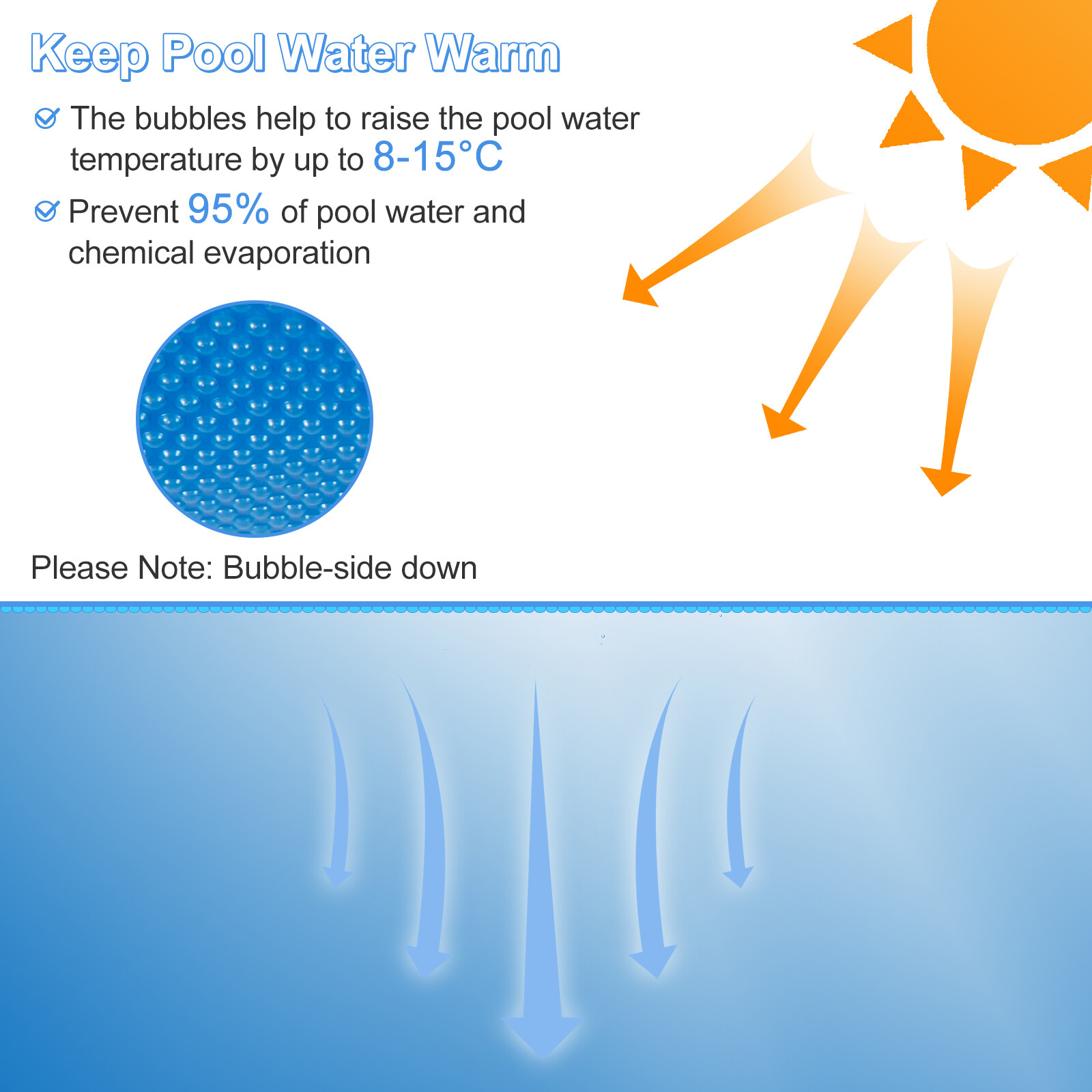 16 x 32 ft Rectangular Solar Pool Cover Insulating 12-MIL Heat Retaining Blanket