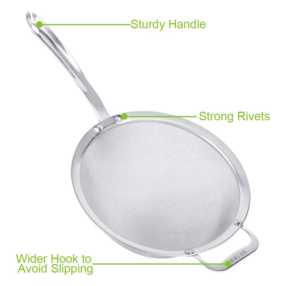 9" Large Mesh Strainer, Stainless Steel 18/8 Extra Fine Quinoa Sieve, with So...