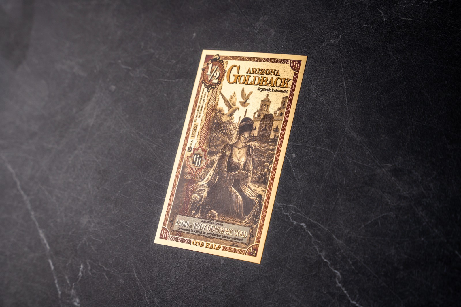 1/2 ARIZONA Goldback Aurum Gold Foil Note 1/2000 oz 24kt .999 Fine IN STOCK!!