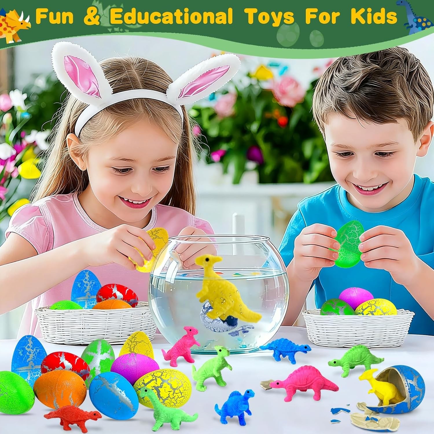 24 Pcs Large Hatching Dinosaur Eggs Easter Party Favors, Easter Egg Filled Toys
