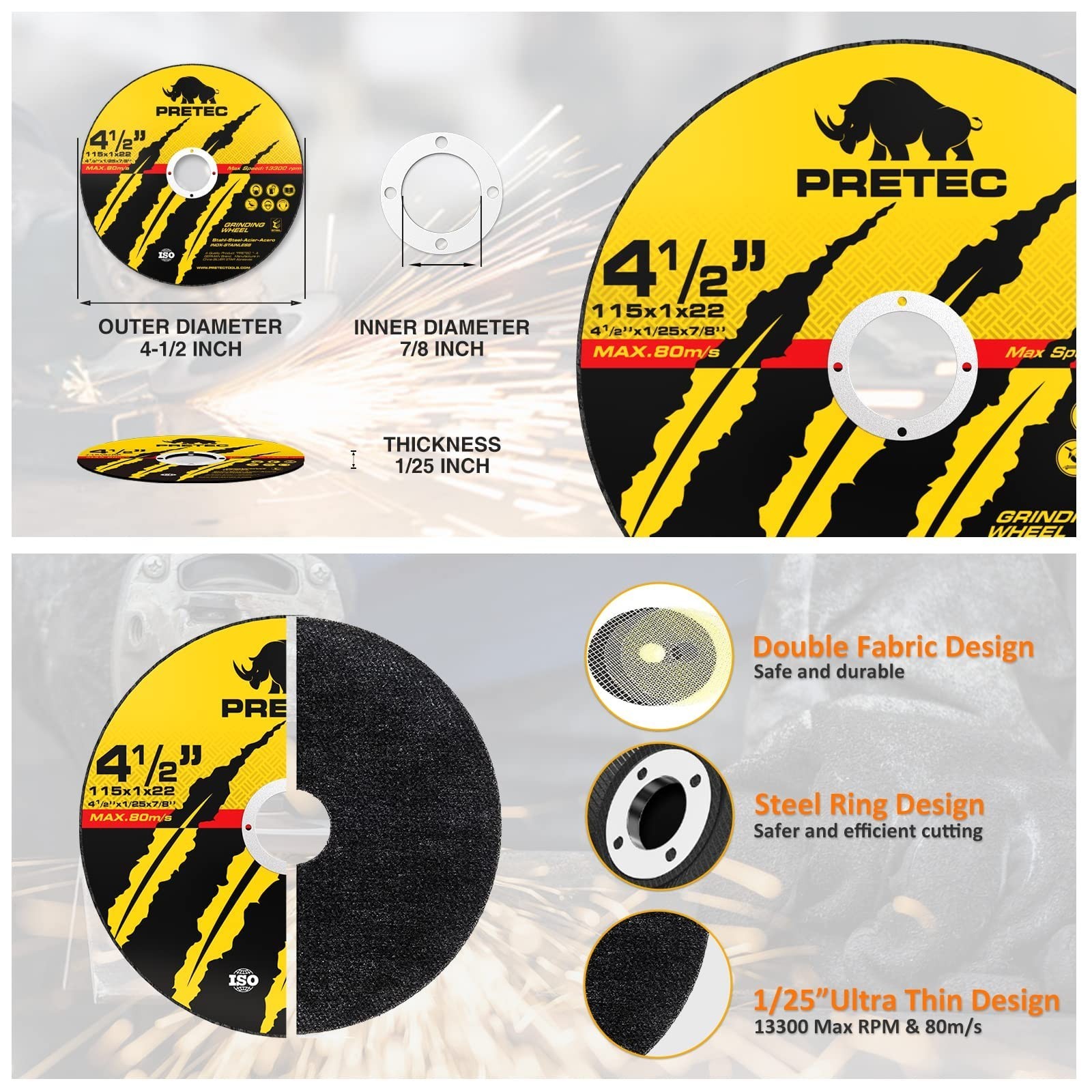 50+5Pack 4-1/2 Inch Cut-Off Wheels, Professional Cutting Discs for Angle Grinder