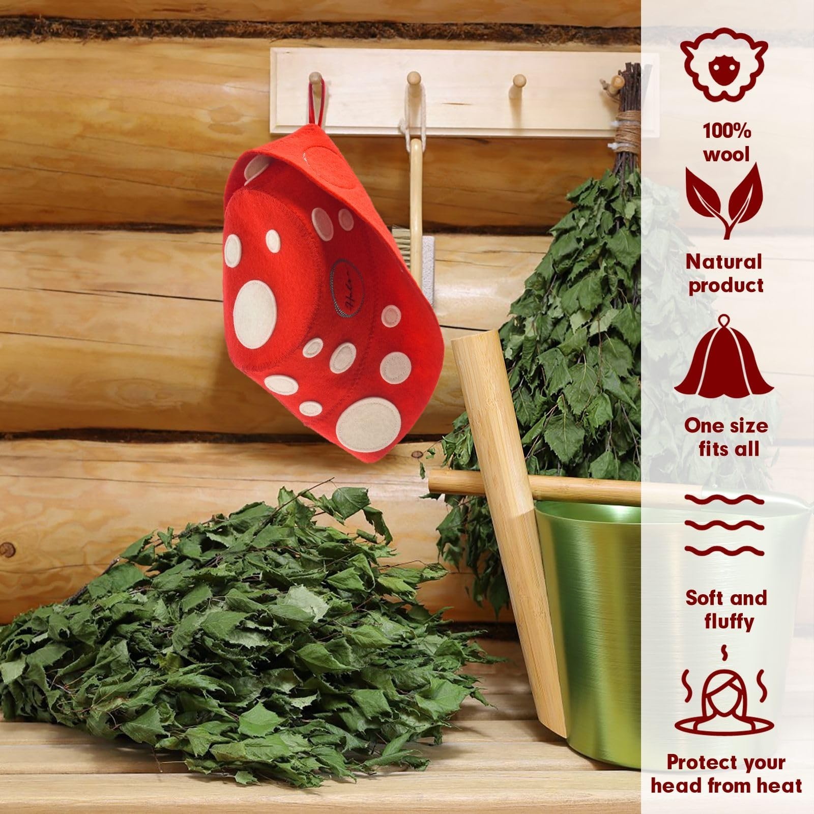 Halsa Sauna Hat, Natural Wool Cap for Men & Women, Mushroom - Eco-Friendly, I...