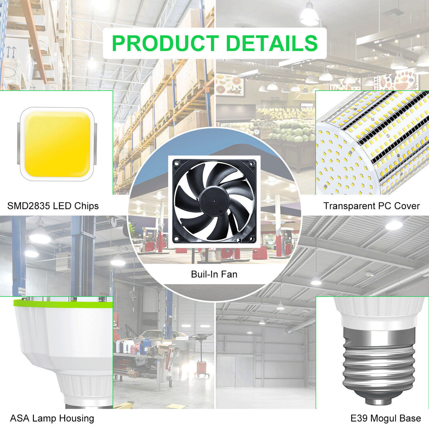 50 Pack LED Corn Light Bulb 400W Equivalent E39 100W 15000LM 5000K Garage Lights