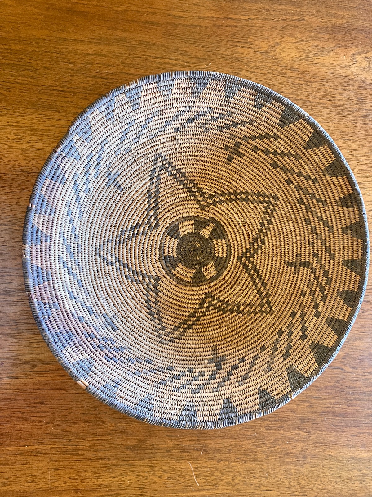 Antique Western Apache Coil Basket w/ Morning Star Design Late 19thC 3x13.75" D