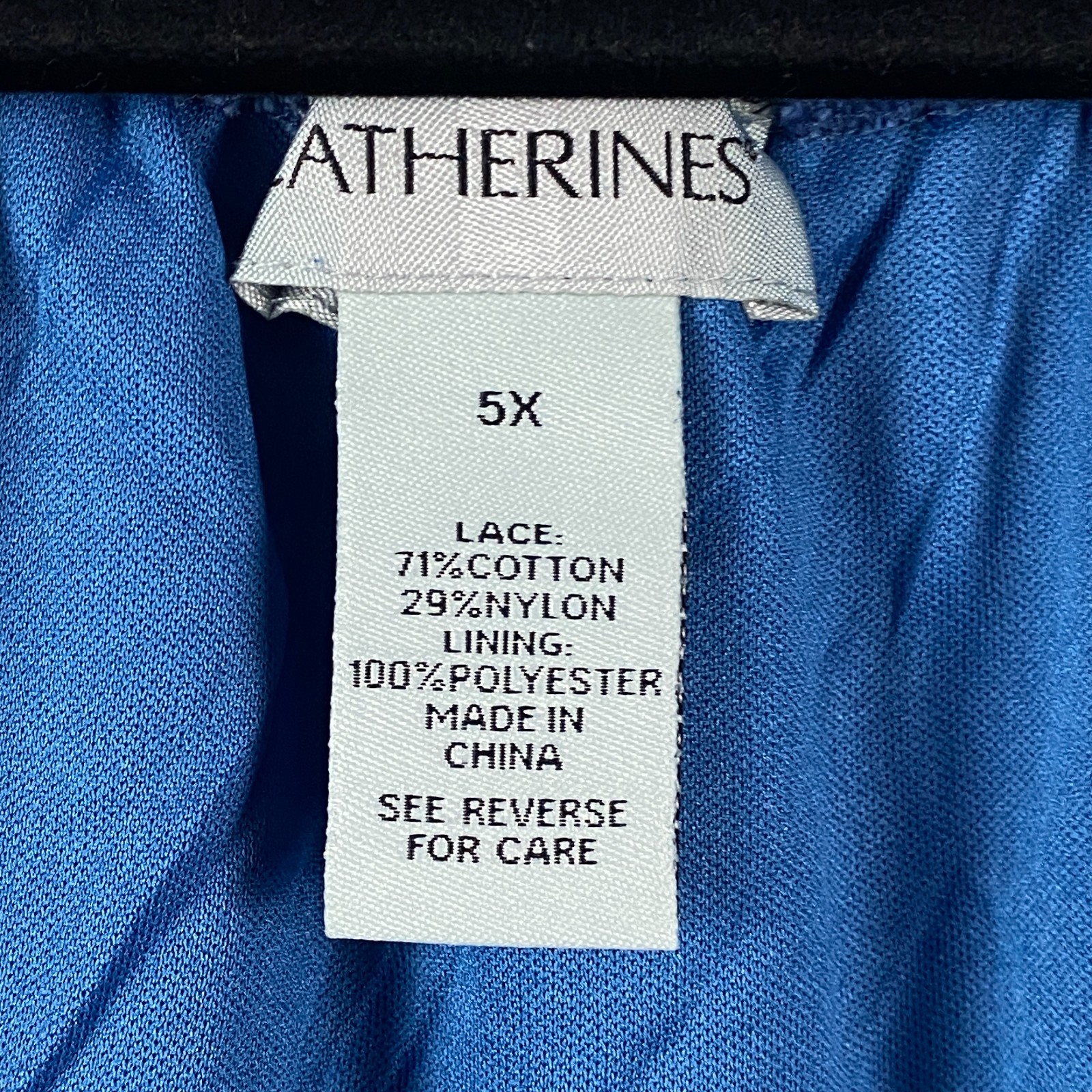 Catherines Stretch Lace Peasant Blouse Size 5X Blue 3/4 Sleeves Lined