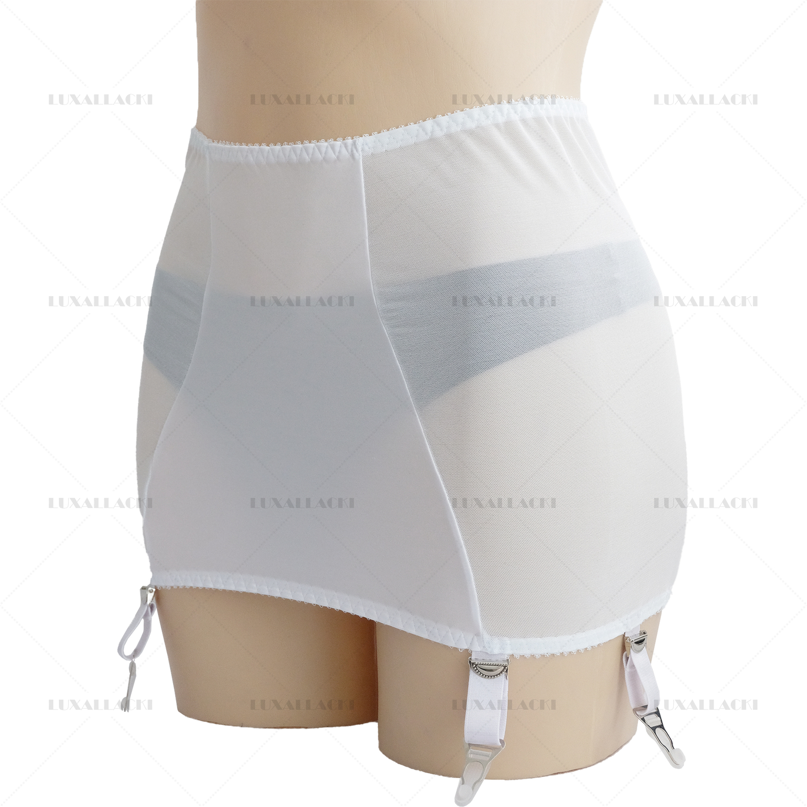 Luxallacki Back Hollow Sheer Garter Belt 6 Straps Suspender Metal Clips Girdle