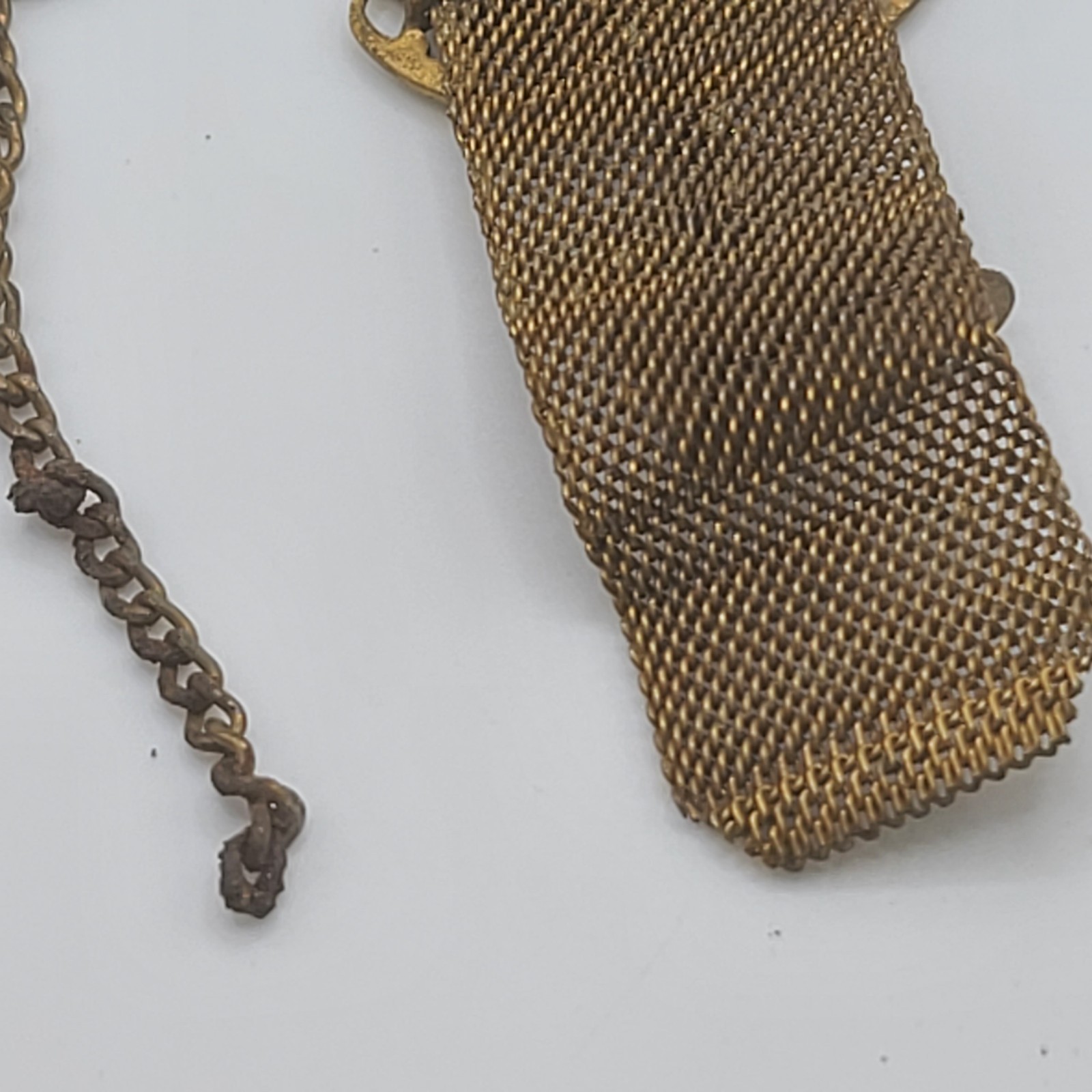 Vintage Mesh Watch Fob Seal Gold Tone READ