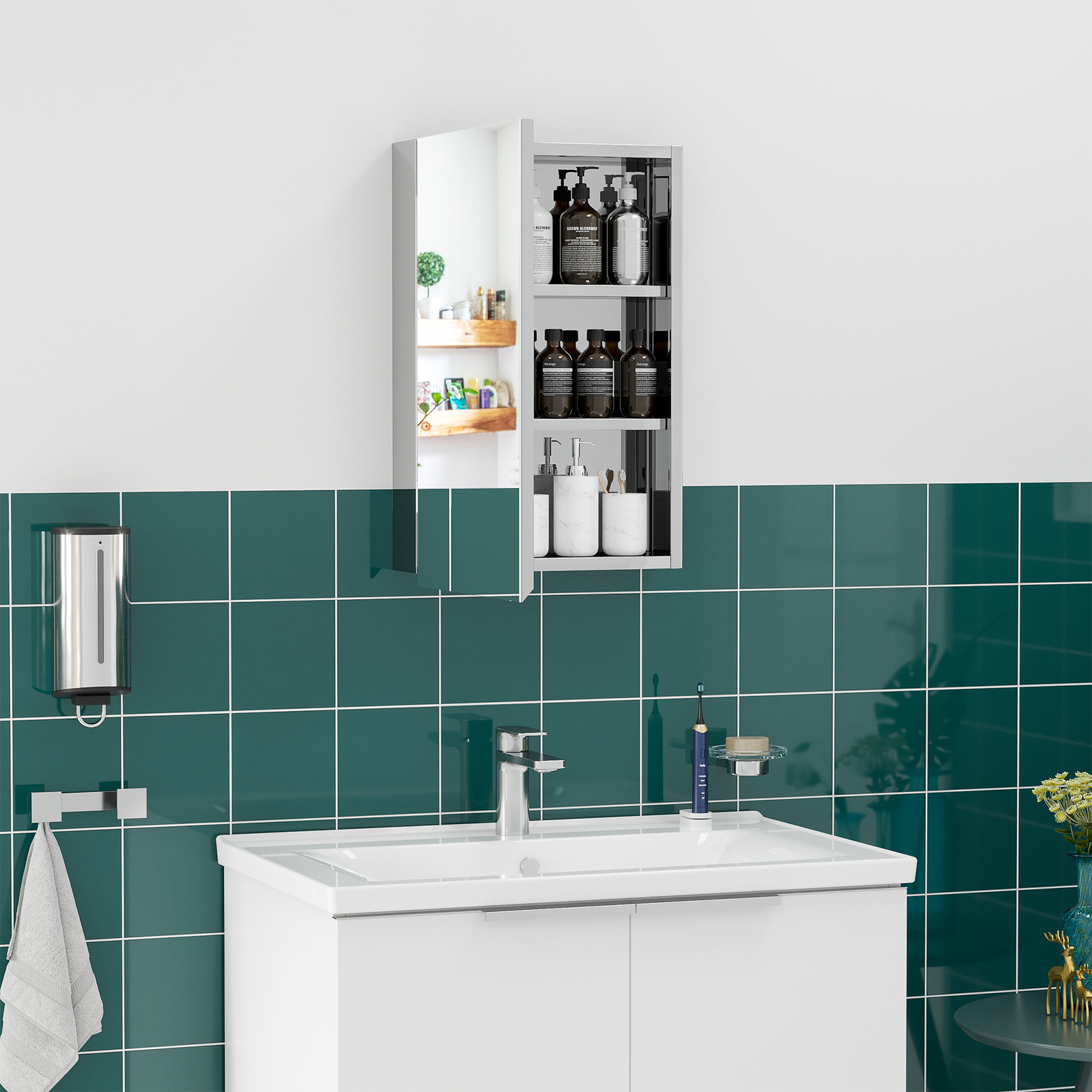 kleankin Bathroom Cabinet Wall Mounted Mirror Cabinet with Hinged Door