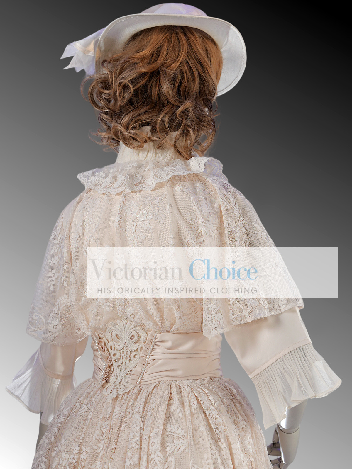 Victorian Edwardian Lace Overlay Wrapper Wedding Dress Vintage Bridal Gown 841