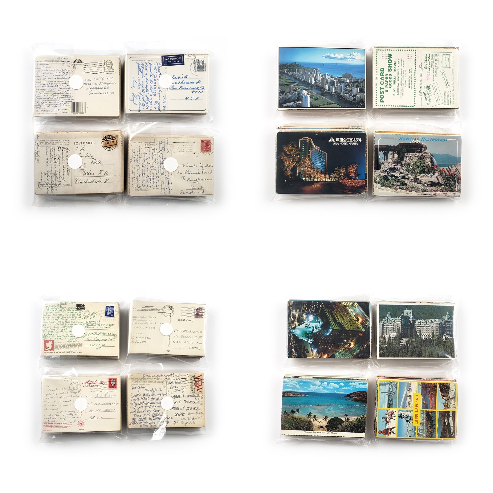 70 Vintage Used 4x6 Postcards Lot - All Posted - Worldwide Stamps & Postmarks