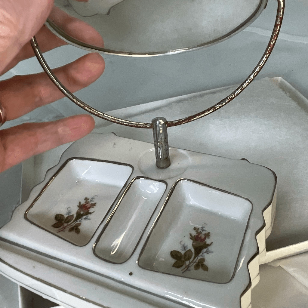 Vintage porcelain floral vanity with 2 sided mirror