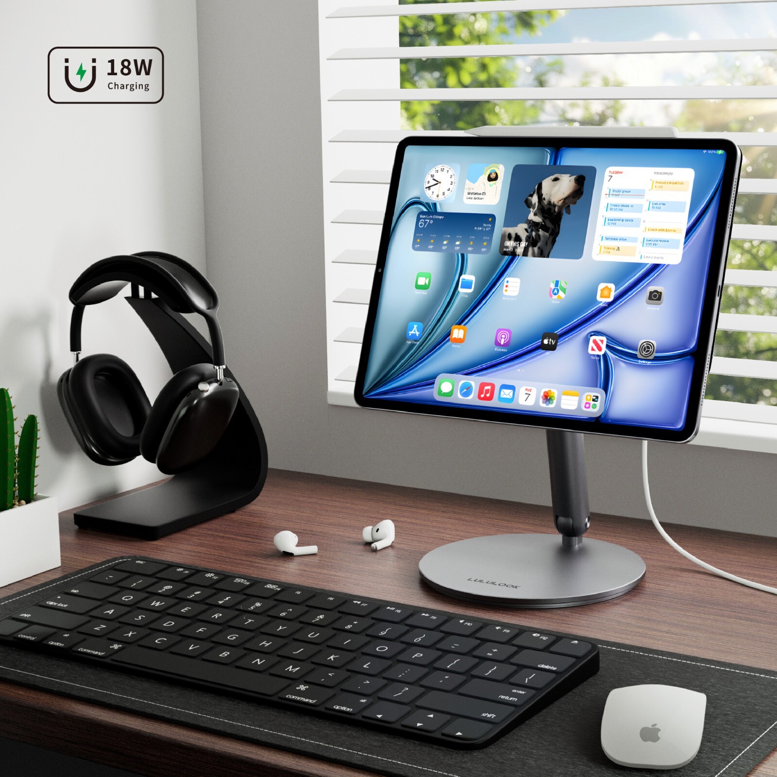 360 Rotating Foldable Magnetic Wireless Charging Stand For iPad Pro M4 13/12.9