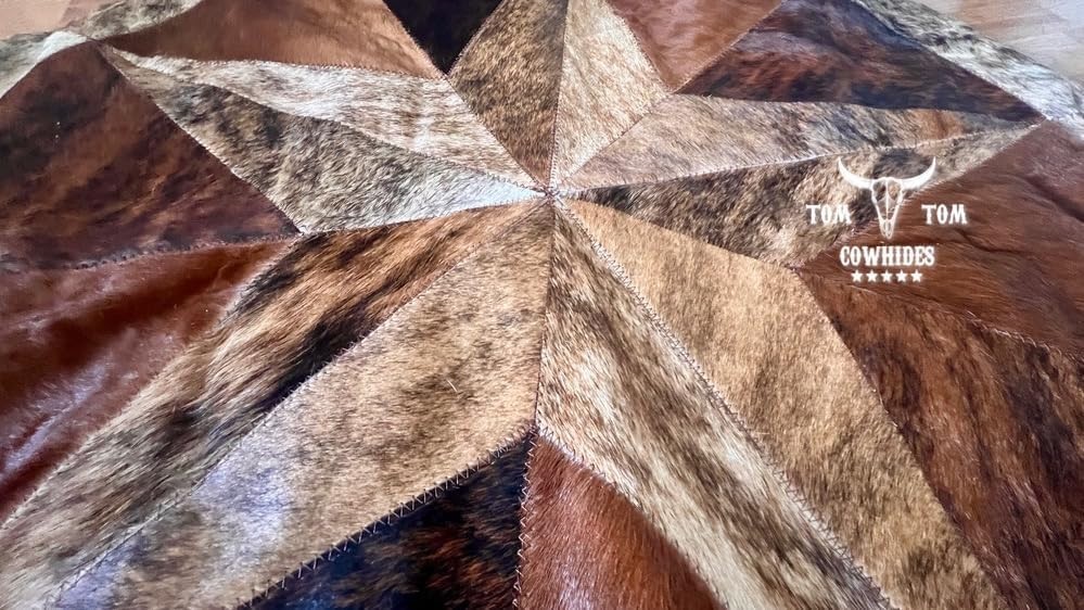 Cowhides Rug Leather Star Cow Hide Patchwork Area Round Carpet 40, Brown