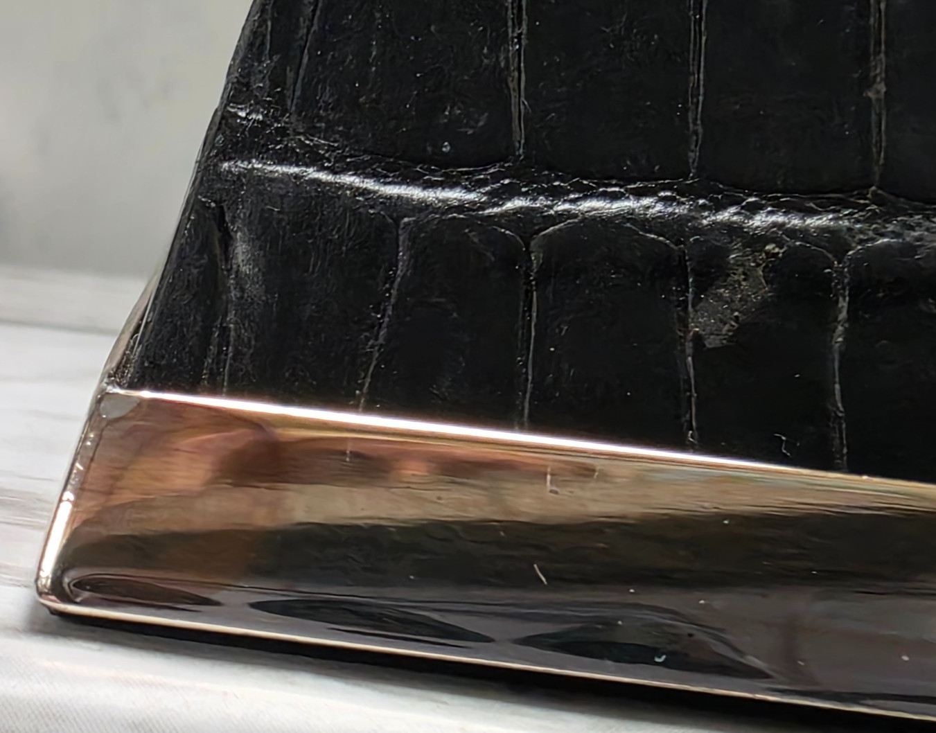 Waterford Free Standing Desk Clock, Faux Black Crocodile & Silver Plate Outline