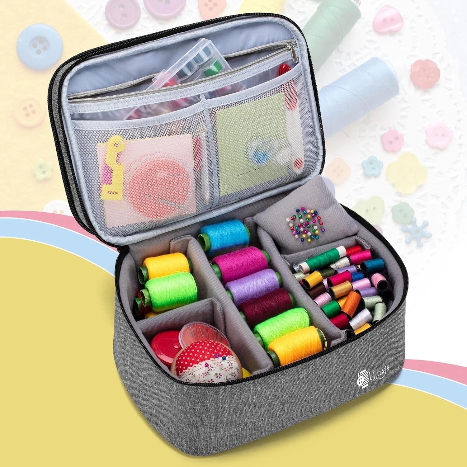 Double-Layer Sewing Accessories Organizer, Sewing Supplies Organizer for Need...