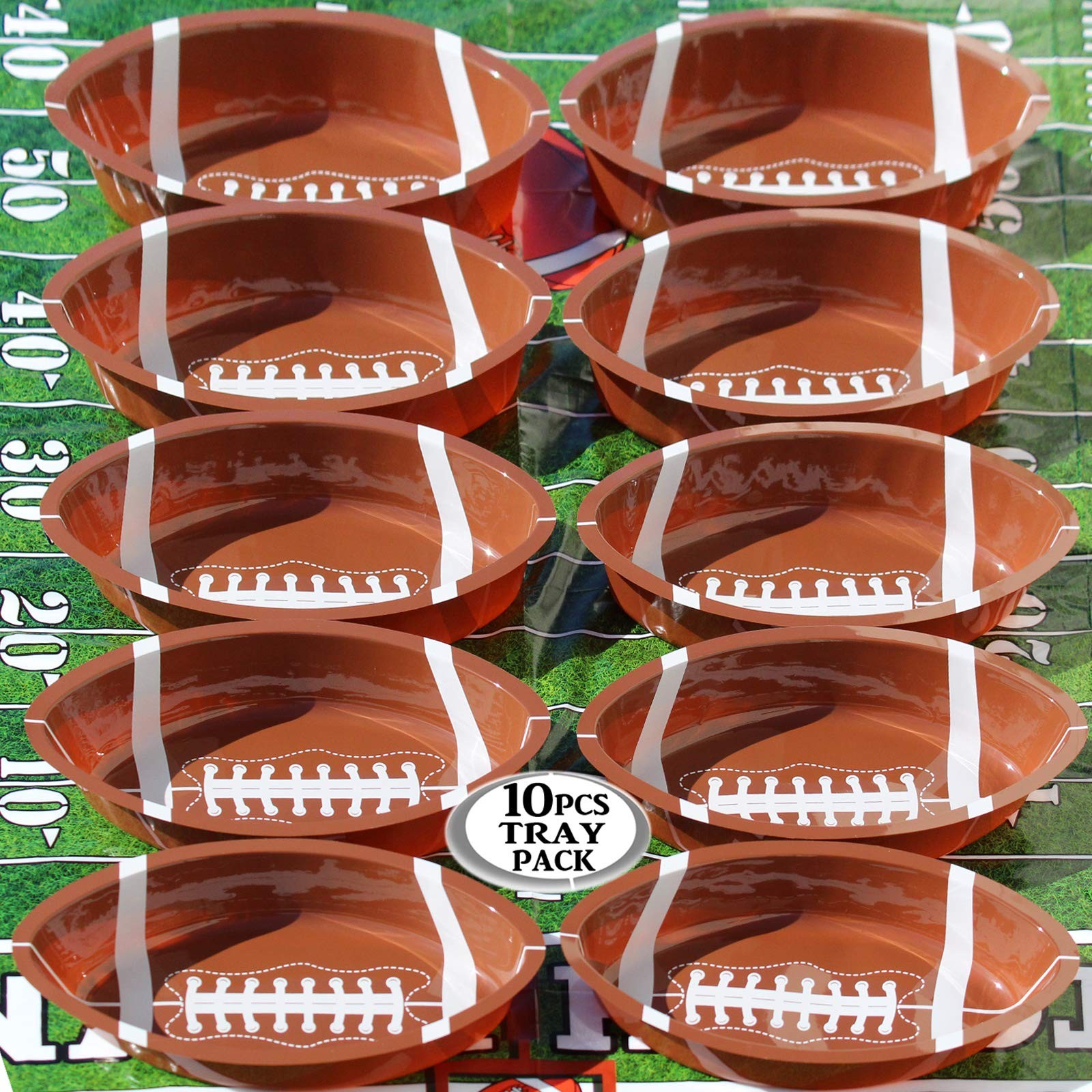 Anapoliz Football Serving Trays | 10 Pcs Plastic 12x7.5 Inches, Brown