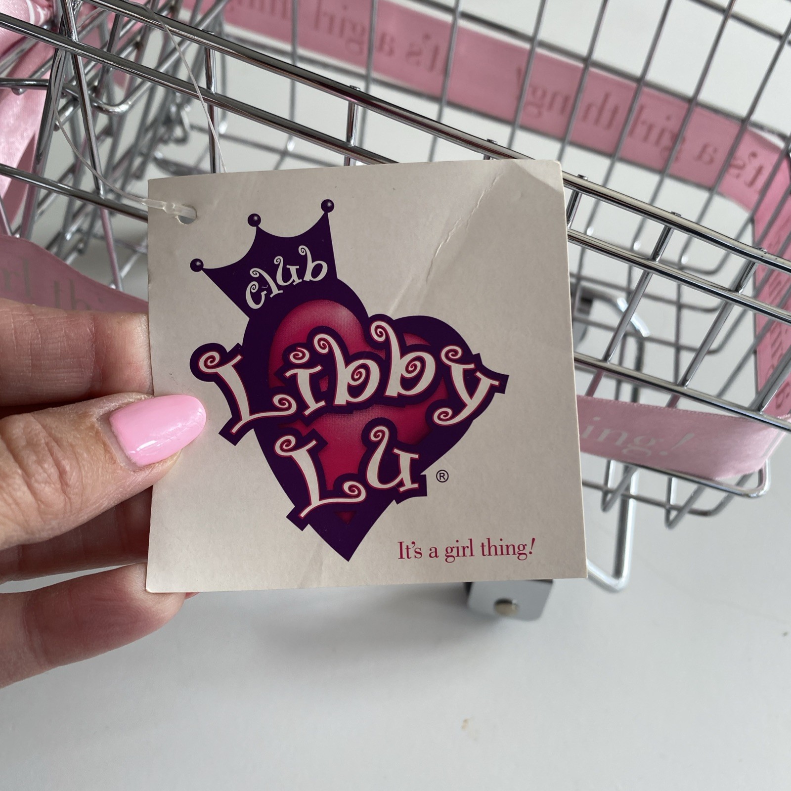 NWT CLUB LIBBY LU ITS A GIRL THING Metal Shopping Cart PINK RIBBON MOVEABLE SEAT